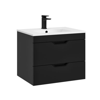 Madison 600mm 2 Drawer Wall Unit Black Matt (Black Handles)