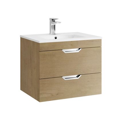 Madison 600mm 2 Drawer Wall Unit Oak (Chrome Handles)