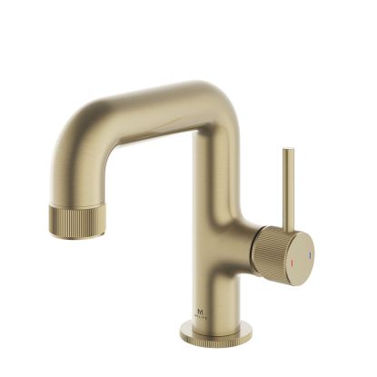 Ryver Fluted Side Lever Basin Mono Brushed Brass c/w Universal Waste