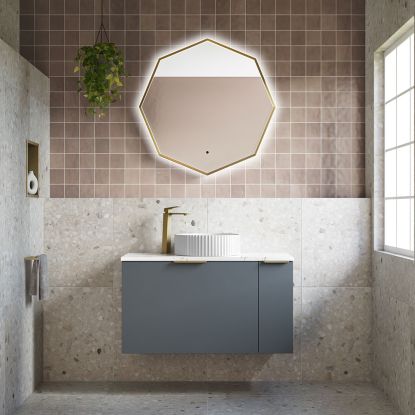 Octa 60 LED Brushed Brass Frame Mirror