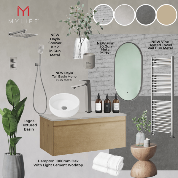 Industrial Fusion: Moodboard Monday - Gun Metal and Cement Bathroom Inspiration